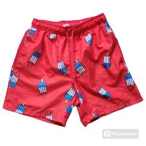 Mens small 28-30 fun red white blue popsicle print swimming trunks